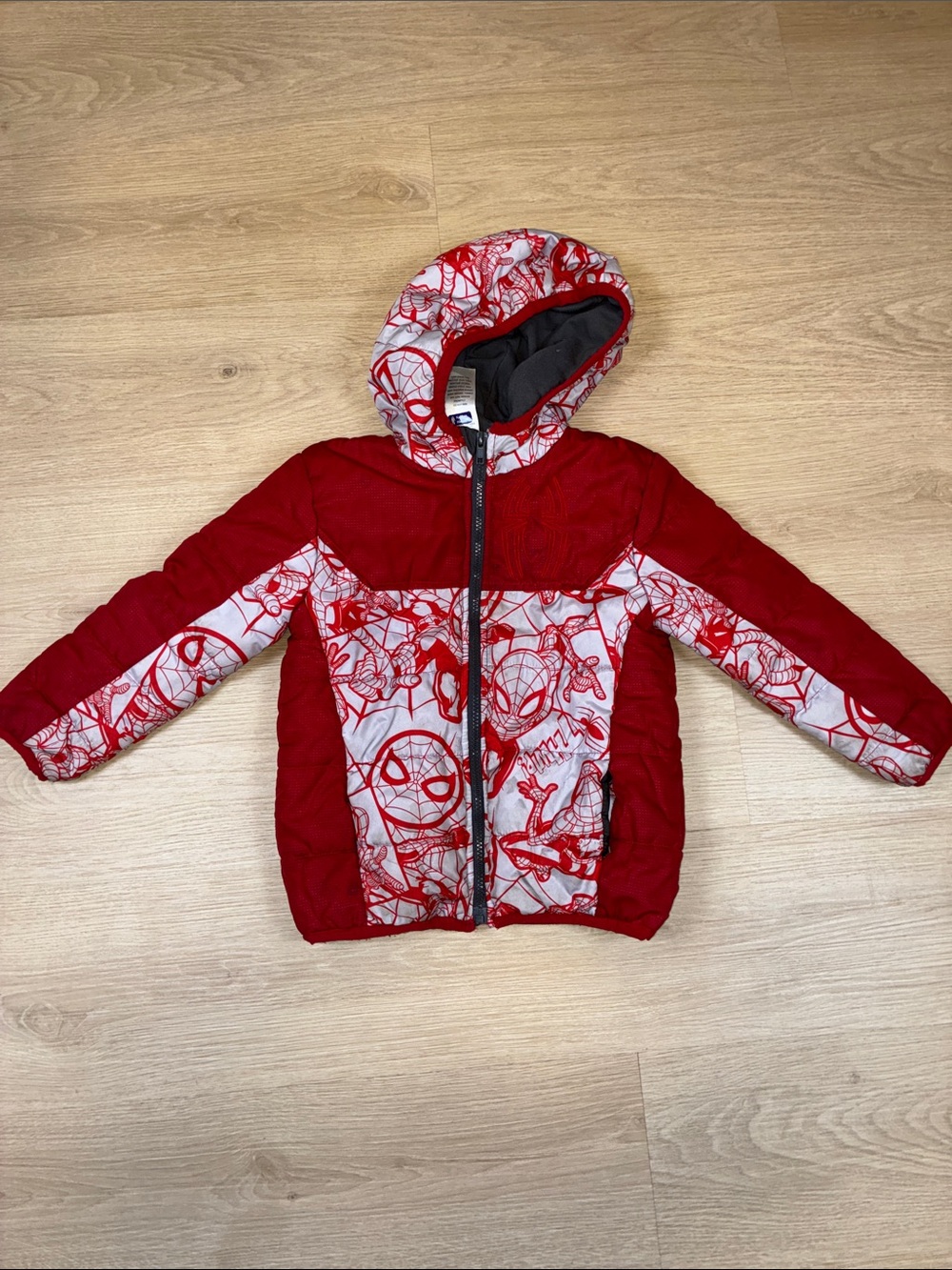 Spiderman Red and White Hooded Puffer Jacket